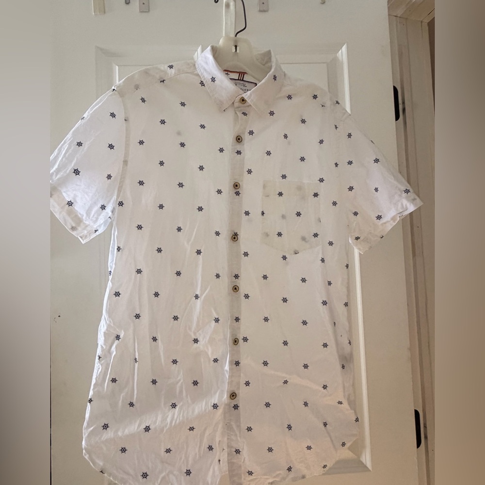 Denim & Flower White Short-Sleeve Button-Down with Nautical Print
